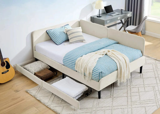 Full Size Upholstered Platform Bed Frame with 2 Storage Drawers, Adjustable Velvet Sofa Bed, Beige Default -DTYStore