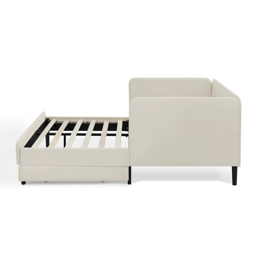 Full Size Upholstered Platform Bed Frame with 2 Storage Drawers, Adjustable Velvet Sofa Bed, Beige Default -DTYStore