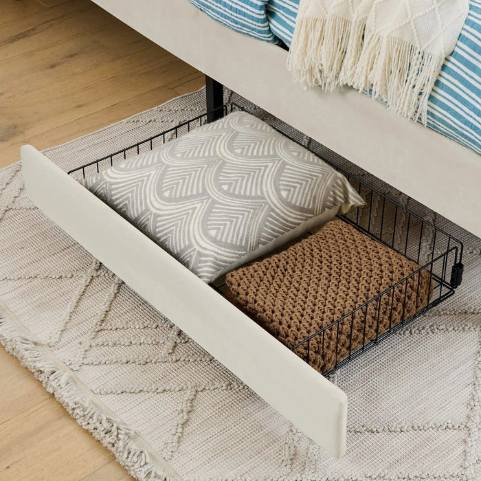 Full Size Upholstered Platform Bed Frame with 2 Storage Drawers, Adjustable Velvet Sofa Bed, Beige Default -DTYStore