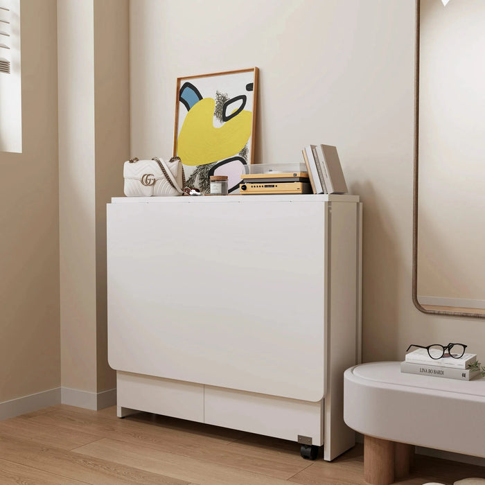 Fully unfolded 51.18 inches white foldable table, suitable for small family table or display table convenient, home simple long table, simple and lightweight Default -DTYStore