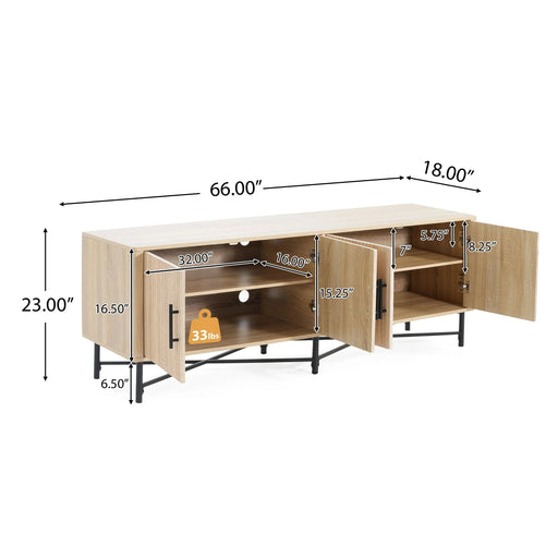 Functional 4-Door TV Cabinet – 2 Storage Spaces, Adjustable Shelves, Ideal for Living Room Organization, Natural - DTY Store