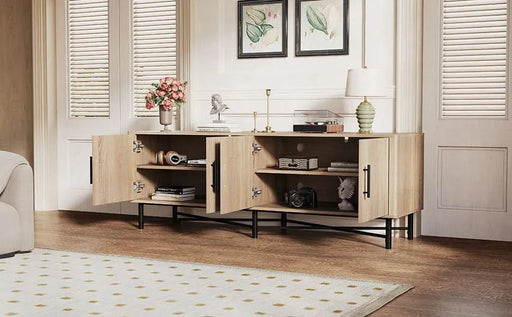 Functional 4-Door TV Cabinet – 2 Storage Spaces, Adjustable Shelves, Ideal for Living Room Organization, Natural - DTY Store