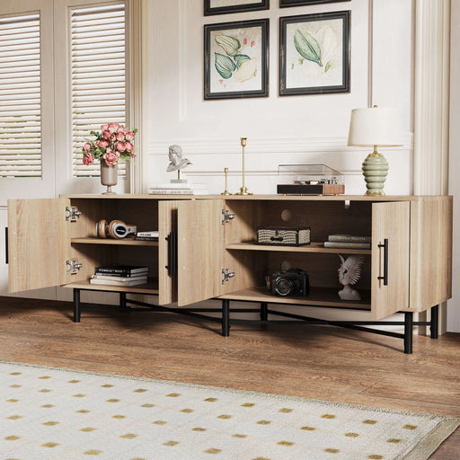 Functional 4-Door TV Cabinet – 2 Storage Spaces, Adjustable Shelves, Ideal for Living Room Organization, Natural - DTY Store