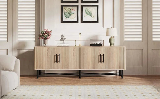 Functional 4-Door TV Cabinet – 2 Storage Spaces, Adjustable Shelves, Ideal for Living Room Organization, Natural Default -DTYStore