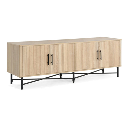 Functional 4-Door TV Cabinet – 2 Storage Spaces, Adjustable Shelves, Ideal for Living Room Organization, Natural Default -DTYStore