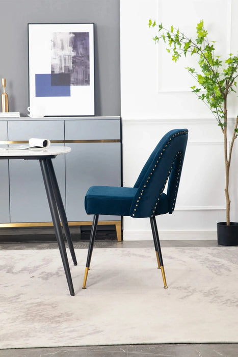 Furniture,Akoya Collection Modern | Contemporary Velvet Upholstered Dining Chair with Nailheads and Gold Tipped Black Metal Legs,Blue,Set of 2 Default -DTYStore