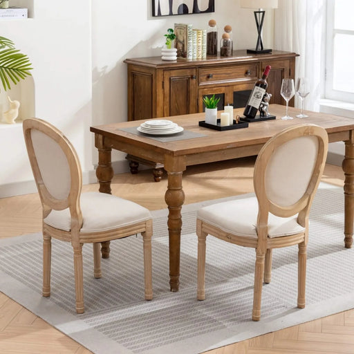 Furniture,French Style Solid Wood Frame Antique Painting Linen Fabric Back Dining Chair,Set of 2,Beige,SW1845BG Default -DTYStore