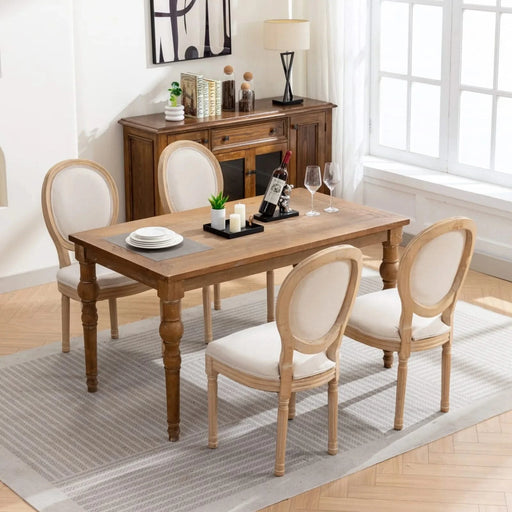 Furniture,French Style Solid Wood Frame Antique Painting Linen Fabric Back Dining Chair,Set of 2,Beige,SW1845BG Default -DTYStore