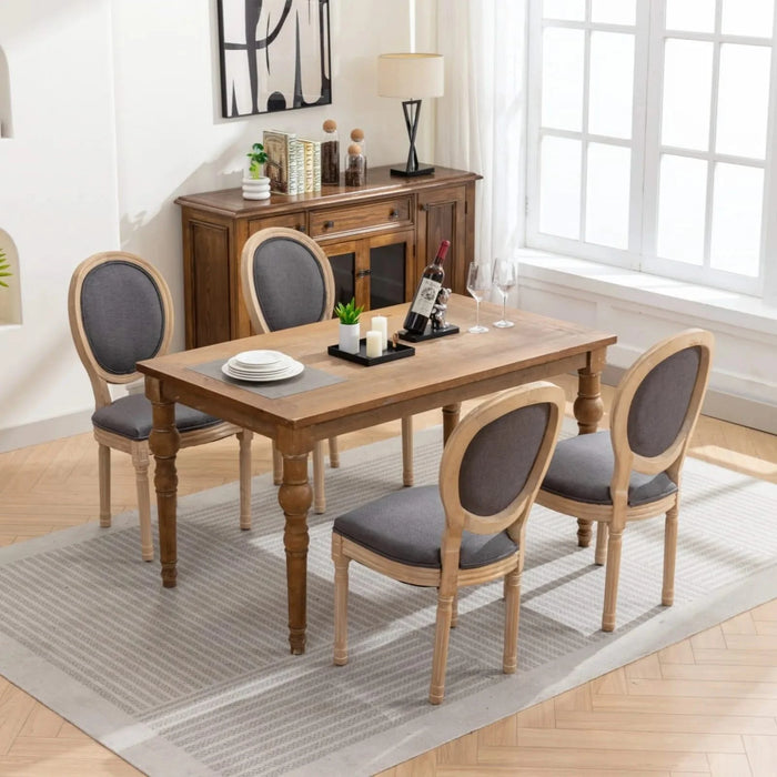 Furniture,French Style Solid Wood Frame Antique Painting Linen Fabric Back Dining Chair,Set of 2,Dark Gray,SW1845DG Default -DTYStore