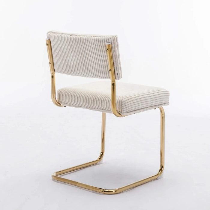 Furniture,Modern Dining Chairs with Corduroy Fabric,Gold Metal Base, Accent Armless Kitchen Chairs with Channel Tufting, Side Chairs, Set of 2, Beige Default -DTYStore