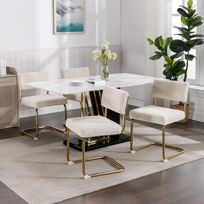 Furniture,Modern Dining Chairs with Corduroy Fabric,Gold Metal Base, Accent Armless Kitchen Chairs with Channel Tufting, Side Chairs, Set of 2, Beige Default -DTYStore