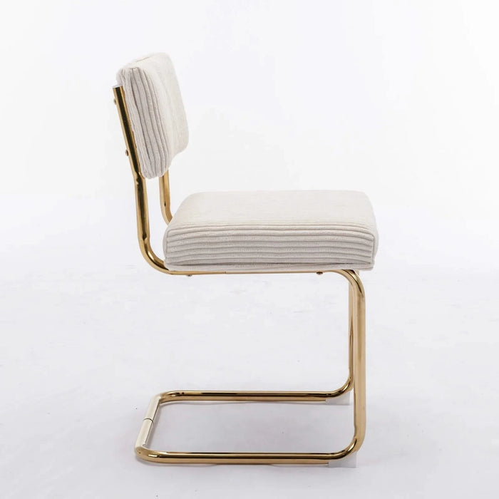 Furniture,Modern Dining Chairs with Corduroy Fabric,Gold Metal Base, Accent Armless Kitchen Chairs with Channel Tufting, Side Chairs, Set of 2, Beige Default -DTYStore