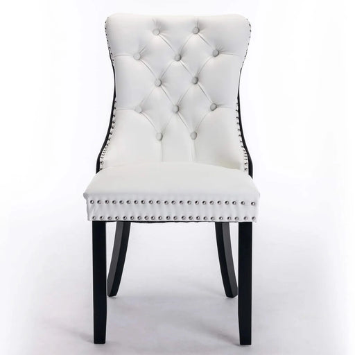 Furniture,Nikki Collection Modern,High-end Tufted Solid Wood Contemporary PU and Velvet Upholstered Dining Chair with Wood Legs Nailhead Trim 2 Pcs Set,White+Black, SW2101WB Default -DTYStore