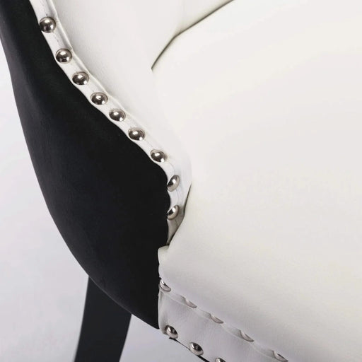 Furniture,Nikki Collection Modern,High-end Tufted Solid Wood Contemporary PU and Velvet Upholstered Dining Chair with Wood Legs Nailhead Trim 2 Pcs Set,White+Black, SW2101WB Default -DTYStore