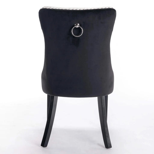 Furniture,Nikki Collection Modern,High-end Tufted Solid Wood Contemporary PU and Velvet Upholstered Dining Chair with Wood Legs Nailhead Trim 2 Pcs Set,White+Black, SW2101WB Default -DTYStore