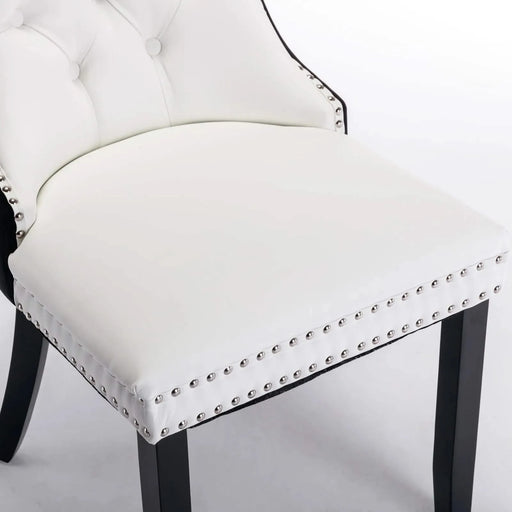 Furniture,Nikki Collection Modern,High-end Tufted Solid Wood Contemporary PU and Velvet Upholstered Dining Chair with Wood Legs Nailhead Trim 2 Pcs Set,White+Black, SW2101WB Default -DTYStore
