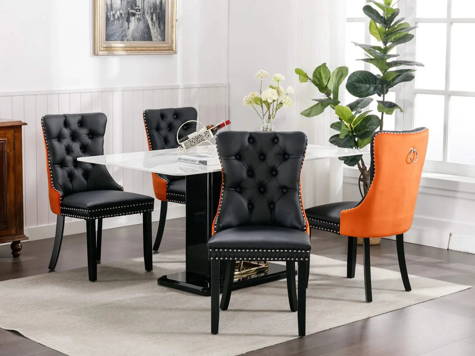 Furniture,Nikki Collection Modern, High-end Tufted Solid Wood Contemporary PU and Velvet Upholstered Dining Chair with Wood Legs Nailhead Trim 2-Pcs Set，Black+Orange, SW2101BO Default -DTYStore