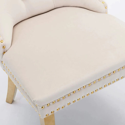 Furniture,Nikki Collection Modern, High-end Tufted Solid Wood Contemporary Velvet Upholstered Dining Chair with Golden Stainless Steel Plating Legs,Nailhead Trim,Set of 2,Beige and Gold, SW1601BG Default -DTYStore
