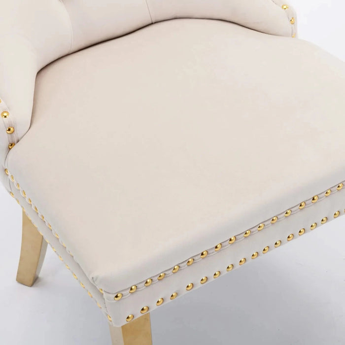 Furniture,Nikki Collection Modern, High-end Tufted Solid Wood Contemporary Velvet Upholstered Dining Chair with Golden Stainless Steel Plating Legs,Nailhead Trim,Set of 2,Beige and Gold, SW1601BG Default -DTYStore