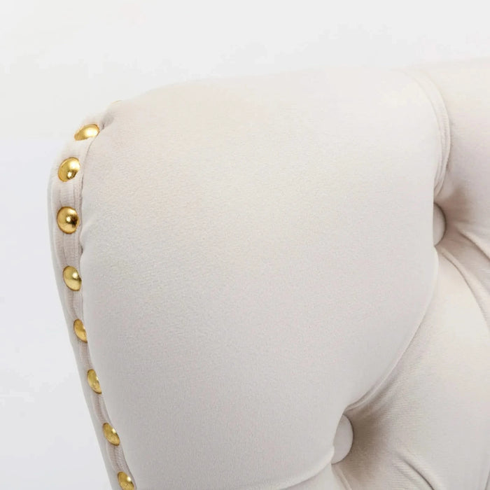 Furniture,Nikki Collection Modern, High-end Tufted Solid Wood Contemporary Velvet Upholstered Dining Chair with Golden Stainless Steel Plating Legs,Nailhead Trim,Set of 2,Beige and Gold, SW1601BG Default -DTYStore