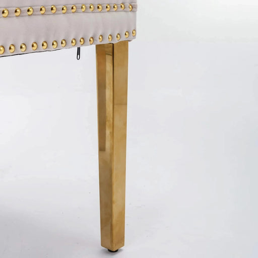 Furniture,Nikki Collection Modern, High-end Tufted Solid Wood Contemporary Velvet Upholstered Dining Chair with Golden Stainless Steel Plating Legs,Nailhead Trim,Set of 2,Beige and Gold, SW1601BG Default -DTYStore