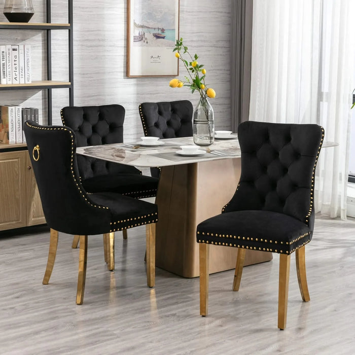Furniture,Nikki Collection Modern, High-end Tufted Solid Wood Contemporary Velvet Upholstered Dining Chair with Golden Stainless Steel Plating Legs,Nailhead Trim,Set of 2，Black and Gold, SW1601BK Default -DTYStore