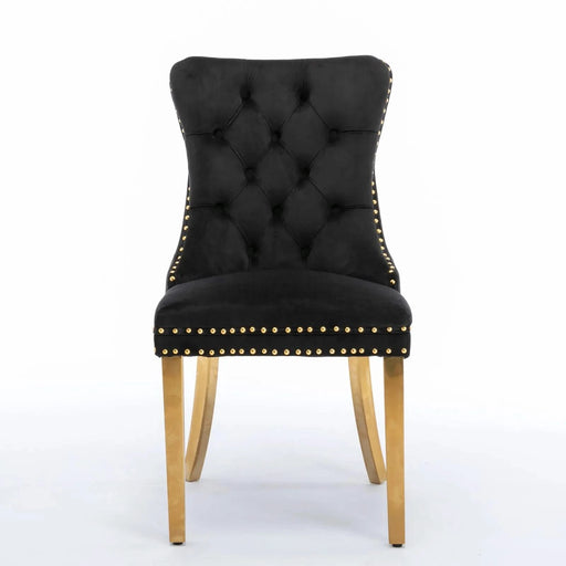 Furniture,Nikki Collection Modern, High-end Tufted Solid Wood Contemporary Velvet Upholstered Dining Chair with Golden Stainless Steel Plating Legs,Nailhead Trim,Set of 2，Black and Gold, SW1601BK Default -DTYStore
