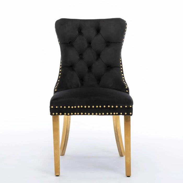Furniture,Nikki Collection Modern, High-end Tufted Solid Wood Contemporary Velvet Upholstered Dining Chair with Golden Stainless Steel Plating Legs,Nailhead Trim,Set of 2，Black and Gold, SW1601BK Default -DTYStore