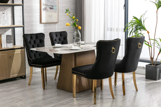 Furniture,Nikki Collection Modern, High-end Tufted Solid Wood Contemporary Velvet Upholstered Dining Chair with Golden Stainless Steel Plating Legs,Nailhead Trim,Set of 2，Black and Gold, SW1601BK Default -DTYStore