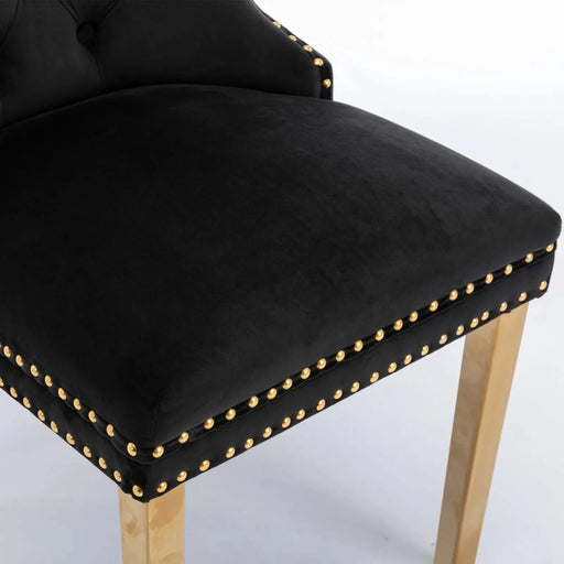 Furniture,Nikki Collection Modern, High-end Tufted Solid Wood Contemporary Velvet Upholstered Dining Chair with Golden Stainless Steel Plating Legs,Nailhead Trim,Set of 2，Black and Gold, SW1601BK Default -DTYStore