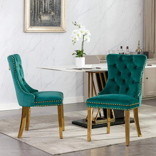 Furniture,Nikki Collection Modern, High-end Tufted Solid Wood Contemporary Velvet Upholstered Dining Chair with Golden Stainless Steel Plating Legs,Nailhead Trim,Set of 2，Black and Gold, SW1601GN Default -DTYStore