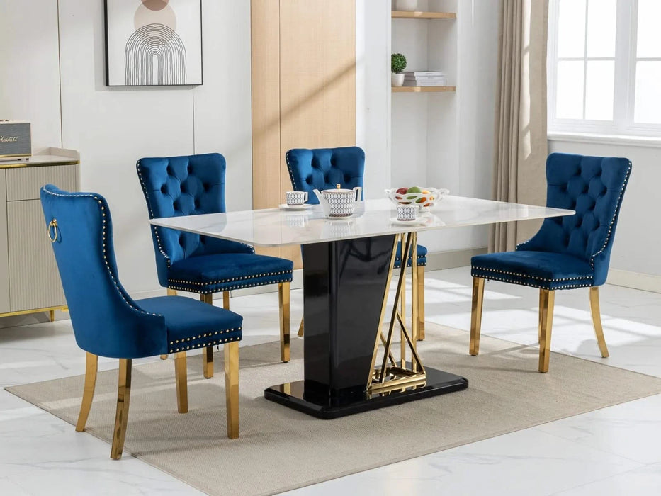 Furniture,Nikki Collection Modern, High-end Tufted Solid Wood Contemporary Velvet Upholstered Dining Chair with Golden Stainless Steel Plating Legs,Nailhead Trim,Set of 2,Blue and Gold, SW1601BL Default -DTYStore