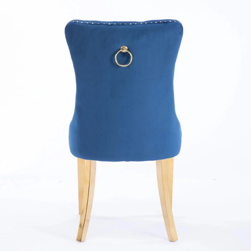 Furniture,Nikki Collection Modern, High-end Tufted Solid Wood Contemporary Velvet Upholstered Dining Chair with Golden Stainless Steel Plating Legs,Nailhead Trim,Set of 2,Blue and Gold, SW1601BL Default -DTYStore