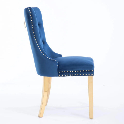 Furniture,Nikki Collection Modern, High-end Tufted Solid Wood Contemporary Velvet Upholstered Dining Chair with Golden Stainless Steel Plating Legs,Nailhead Trim,Set of 2,Blue and Gold, SW1601BL Default -DTYStore