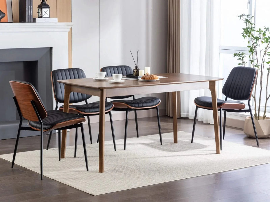 Furniture, Dining Chairs Set of 2 Mid Century Modern Retro Faux Leather Chair with Walnut Bentwood Back Upholstered Seat Metal Legs Adjustable Foot for Kitchen Dining Room Chairs(Black PU) Default -DTYStore