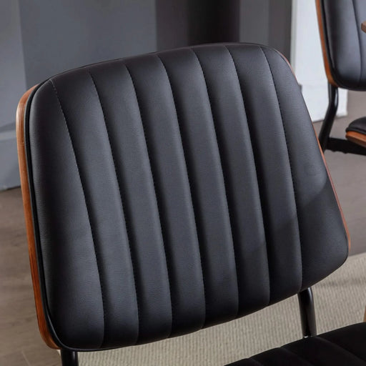 Furniture, Dining Chairs Set of 2 Mid Century Modern Retro Faux Leather Chair with Walnut Bentwood Back Upholstered Seat Metal Legs Adjustable Foot for Kitchen Dining Room Chairs(Black PU) Default -DTYStore