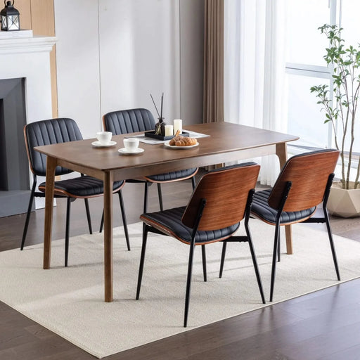 Furniture, Dining Chairs Set of 2 Mid Century Modern Retro Faux Leather Chair with Walnut Bentwood Back Upholstered Seat Metal Legs Adjustable Foot for Kitchen Dining Room Chairs(Black PU) Default -DTYStore