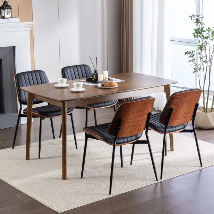 Furniture, Dining Chairs Set of 2 Mid Century Modern Retro Faux Leather Chair with Walnut Bentwood Back Upholstered Seat Metal Legs Adjustable Foot for Kitchen Dining Room Chairs(Black PU) Default -DTYStore