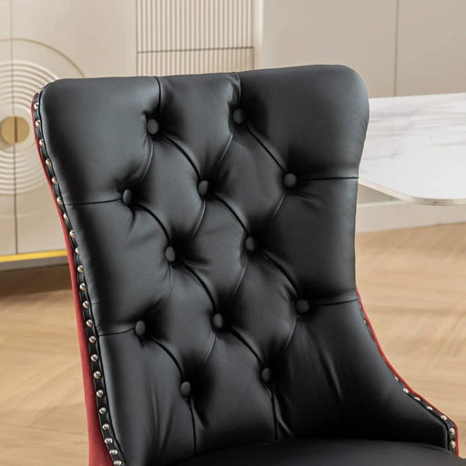 Furniture, Nikki Collection Modern, High-end Tufted Solid Wood Contemporary PU and Velvet Upholstered Dining Chair with Wood Legs Nailhead Trim 2-Pcs Set, Black+WineRed, Burgundy,SW2101BW Default -DTYStore
