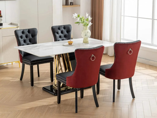 Furniture, Nikki Collection Modern, High-end Tufted Solid Wood Contemporary PU and Velvet Upholstered Dining Chair with Wood Legs Nailhead Trim 2-Pcs Set, Black+WineRed, Burgundy,SW2101BW Default -DTYStore