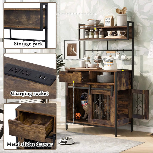 Furniture Style 2 in 1 PET FRIENDLY Dog Crate Composite Desk Hutch in Rustic Brown MDF and Steel Default -DTYStore