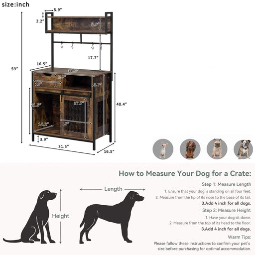 Furniture Style 2 in 1 PET FRIENDLY Dog Crate Composite Desk Hutch in Rustic Brown MDF and Steel Default -DTYStore