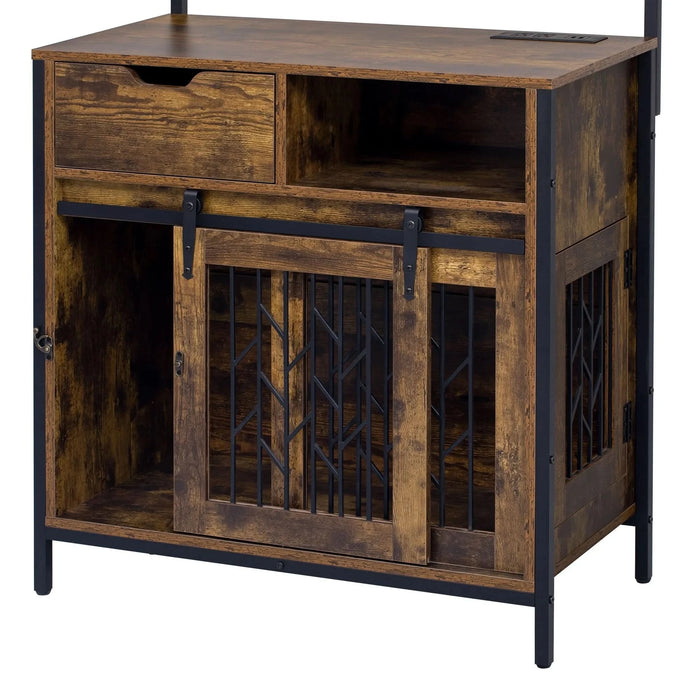 Furniture Style 2 in 1 PET FRIENDLY Dog Crate Composite Desk Hutch in Rustic Brown MDF and Steel - DTY Store