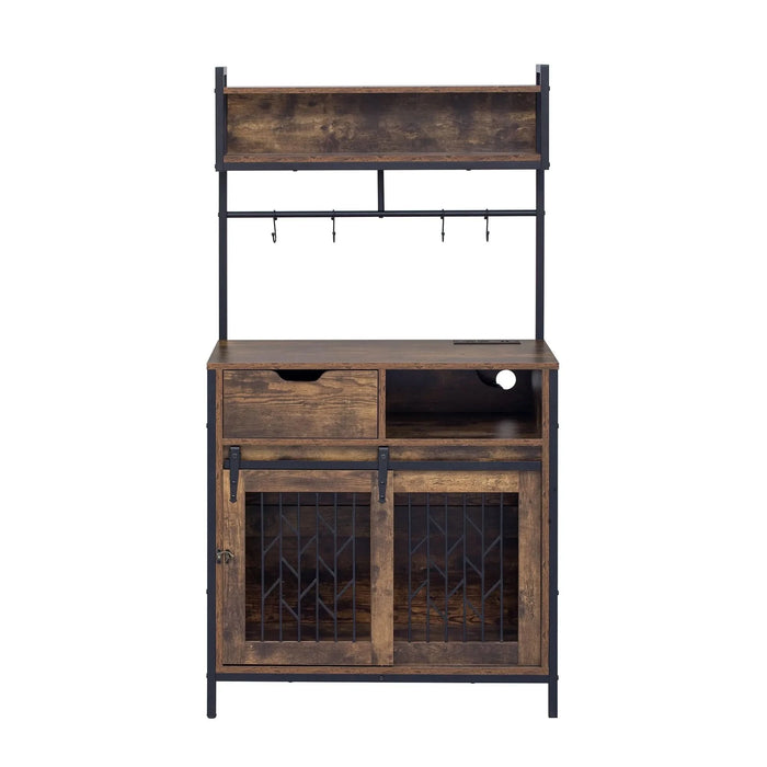 Furniture Style 2 in 1 PET FRIENDLY Dog Crate Composite Desk Hutch in Rustic Brown MDF and Steel - DTY Store