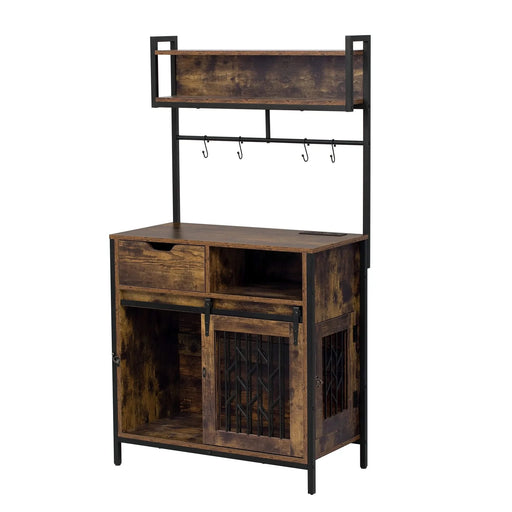 Furniture Style 2 in 1 PET FRIENDLY Dog Crate Composite Desk Hutch in Rustic Brown MDF and Steel Default -DTYStore