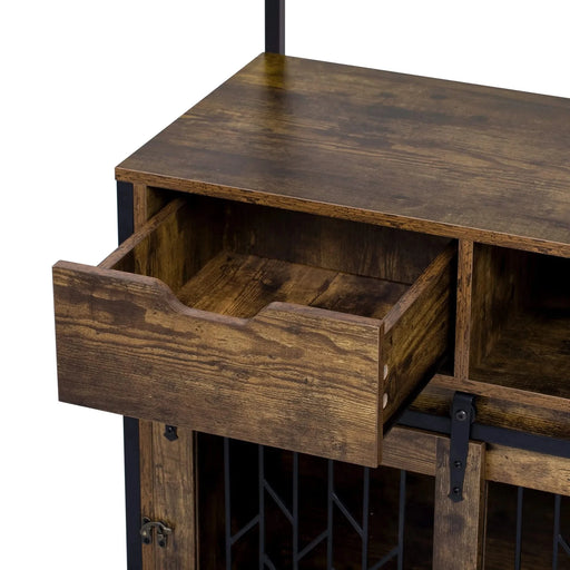 Furniture Style 2 in 1 PET FRIENDLY Dog Crate Composite Desk Hutch in Rustic Brown MDF and Steel Default -DTYStore