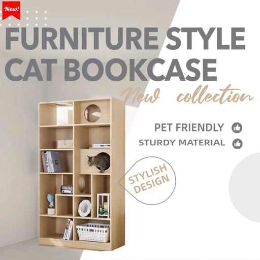 Furniture Style Cat Bookcase Cat Tree Shelves Natural Particle Board MDF 63.5 Inch Default -DTYStore