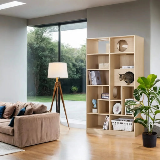 Furniture Style Cat Bookcase Cat Tree Shelves Natural Particle Board MDF 63.5 Inch Default -DTYStore