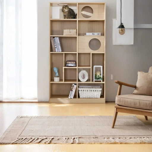 Furniture Style Cat Bookcase Cat Tree Shelves Natural Particle Board MDF 63.5 Inch Default -DTYStore