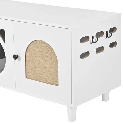 Furniture Style Cat Cabinet Cream White Cat Litter Box with Sisal Scratching Door MDF Default -DTYStore